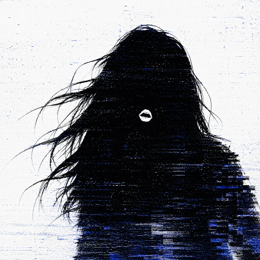 Blue Static cover art — a silhouette in glitch noise