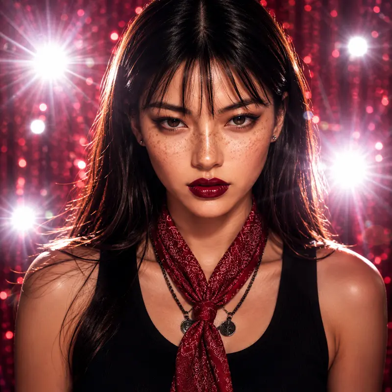 Cherry Lipstick Disaster cover art — red spotlight portrait with glossy lips