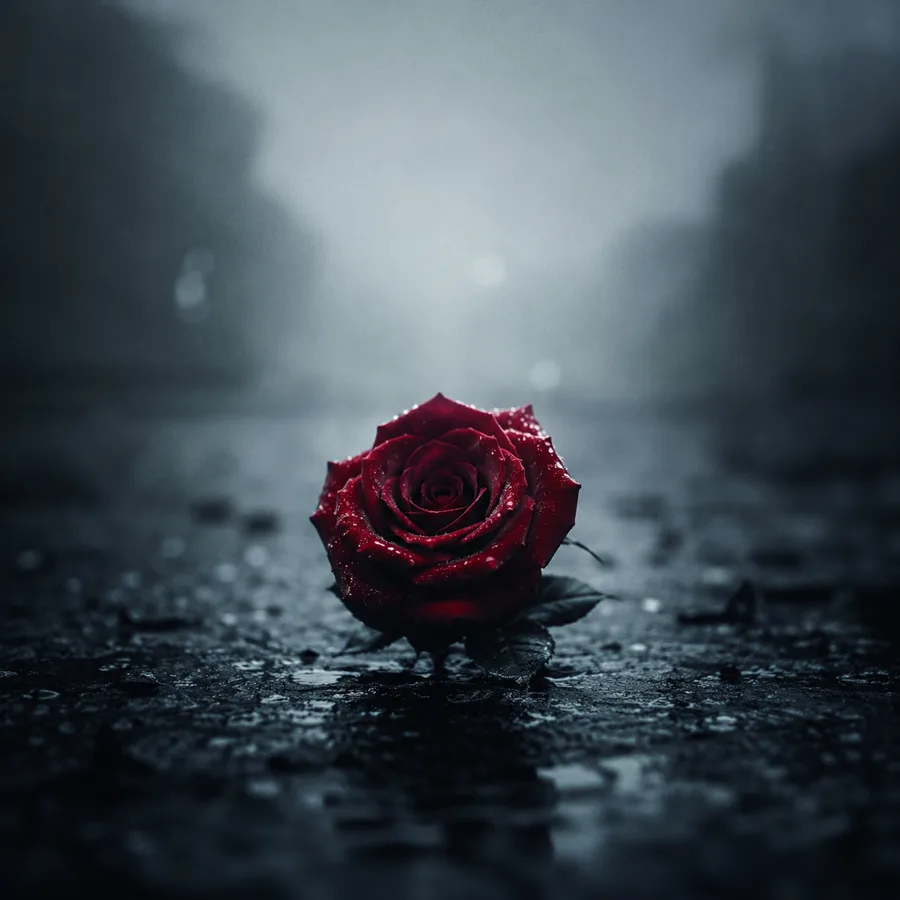 Silence Is Louder cover art — a red rose on wet asphalt