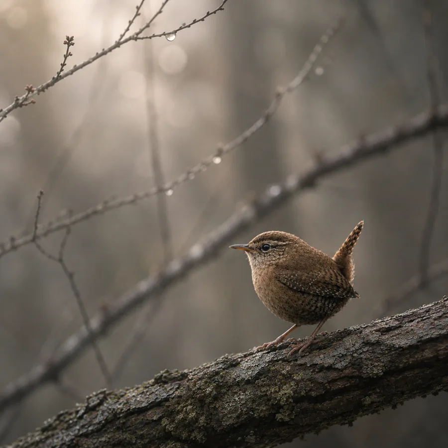 それじゃ行くね cover art — a small bird perched in misty branches