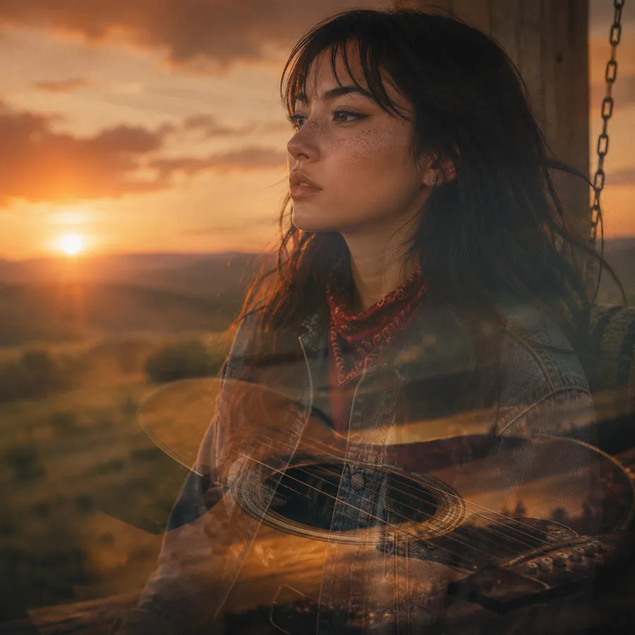 Today Is Enough cover art — a woman at sunset in a red bandana, double-exposed with an acoustic guitar